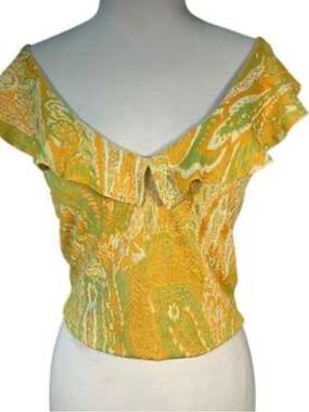 Zara Yellow Green Paisley Ruffle Off-Shoulder size small